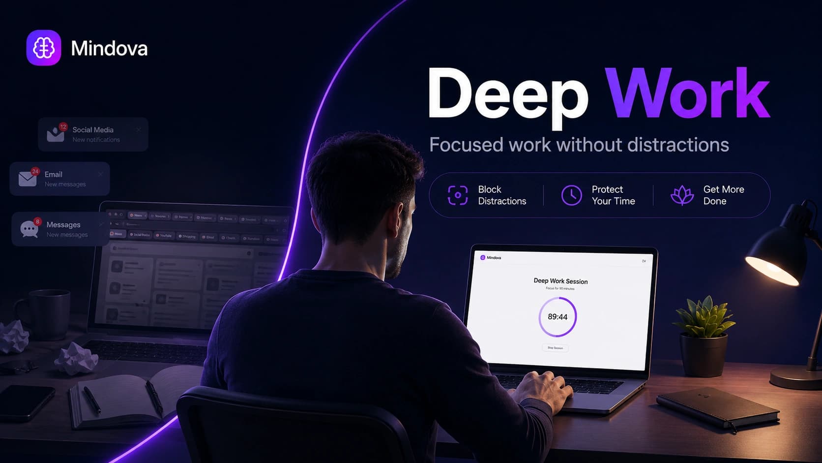 Person doing deep work at a laptop with distractions removed