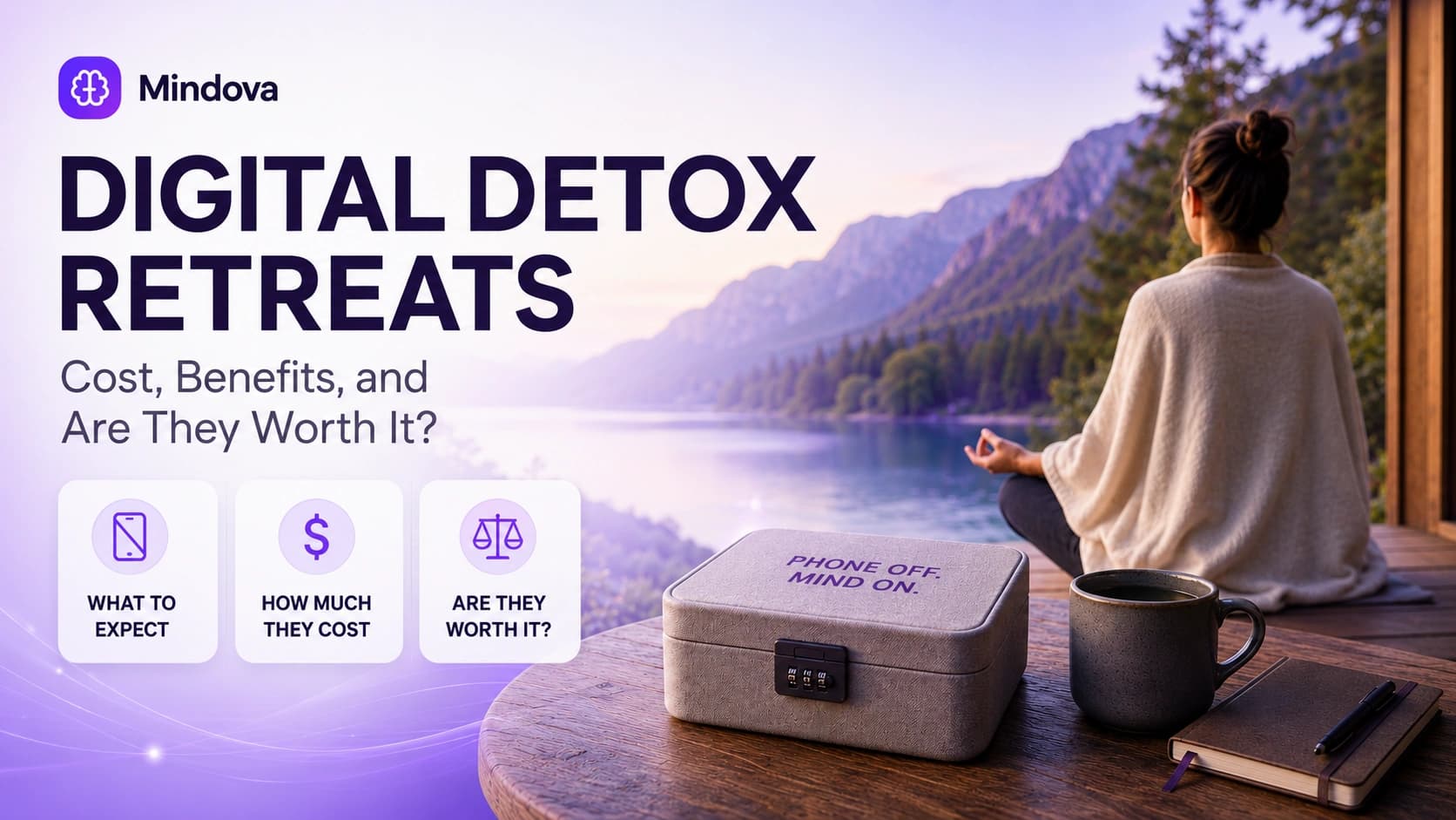 Digital detox retreat with a phone set aside in a quiet natural setting