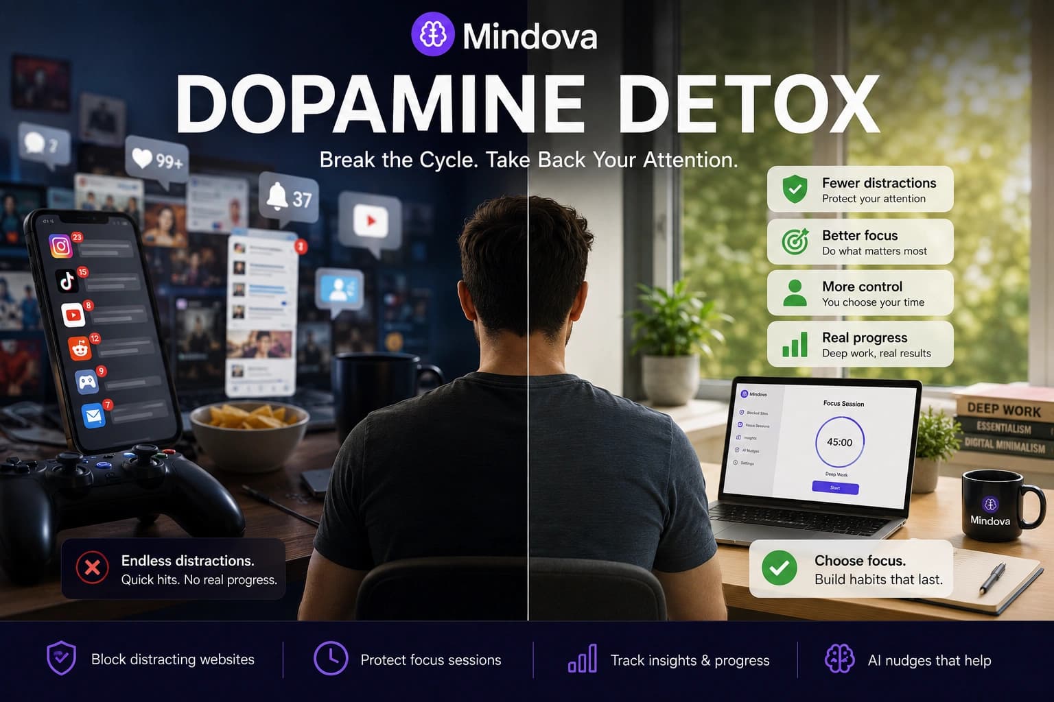 Person reducing distracting digital habits without trying to reset dopamine