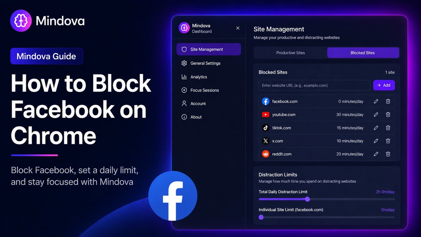 How to block Facebook on Chrome with Mindova and set a daily Facebook limit