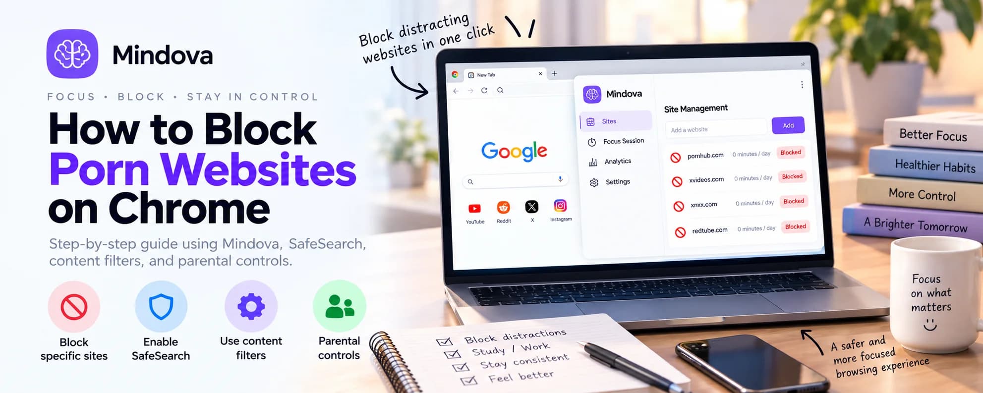 How to block porn websites on Chrome using Mindova, SafeSearch, content filters, and parental controls