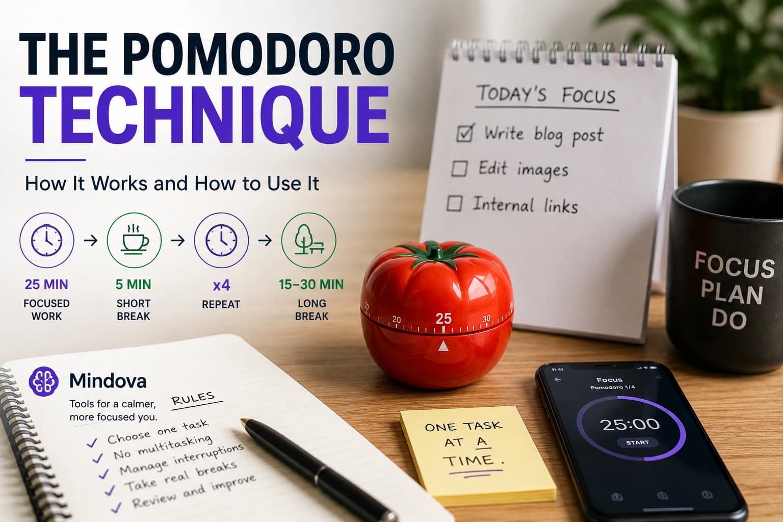 Pomodoro Technique focus timer for structured work sessions