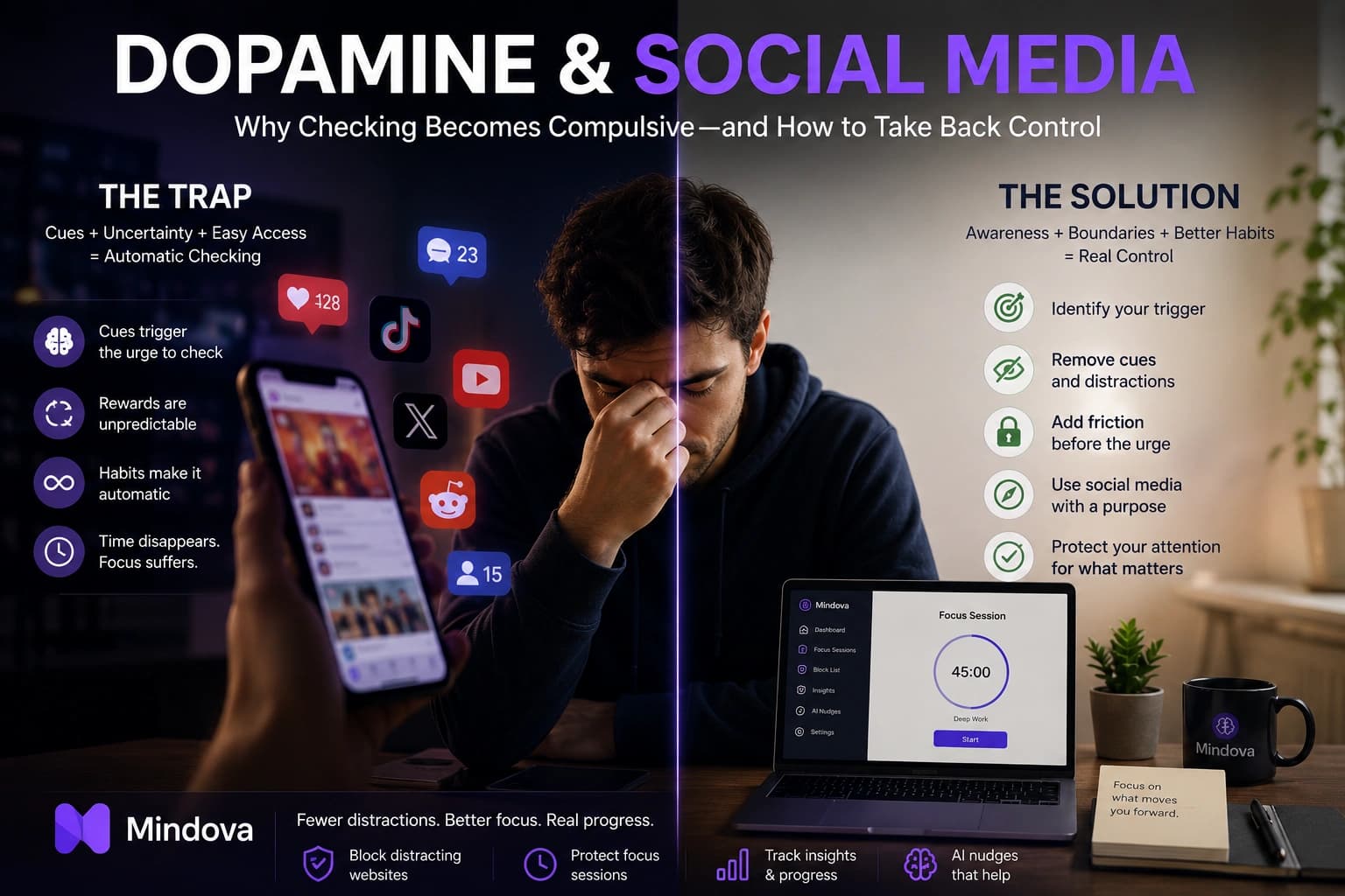 Person repeatedly checking social media while trying to focus