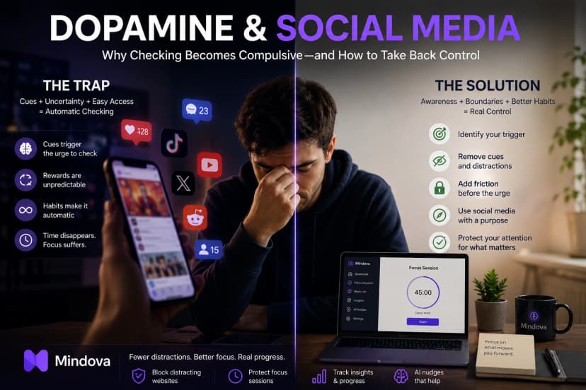Person repeatedly checking social media while trying to focus